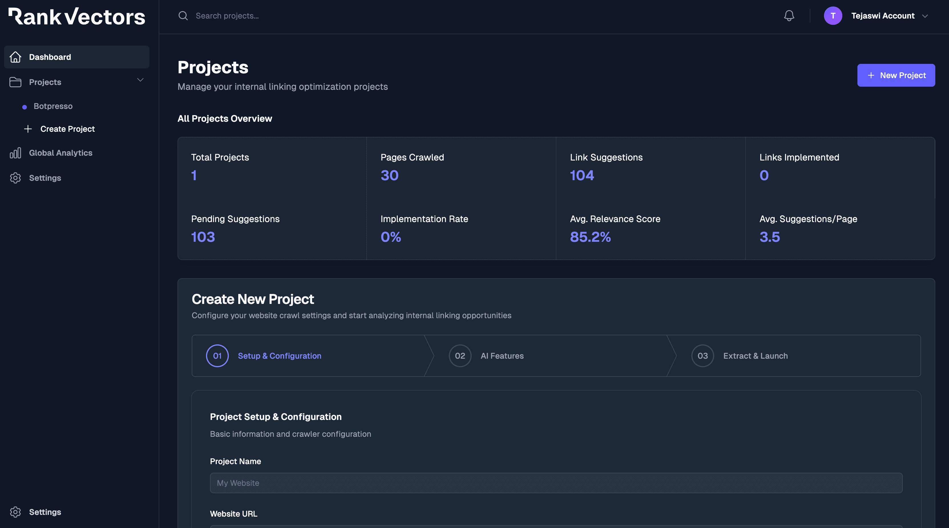 RankVectors features screenshot